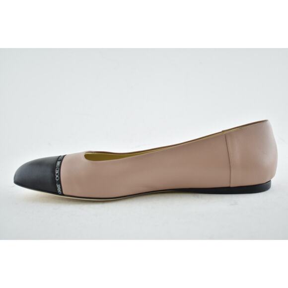 Jimmy Choo Watson Black Ballet Pink Leather Logo Slip On Ballerina Flats 39.5 - Picture 9 of 12
